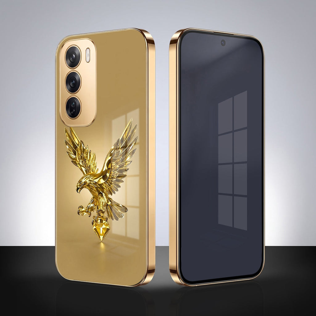 Oppo Reno 12 Pro 5G Golden Eagle Gold Electroplated Glass Phone Back Case