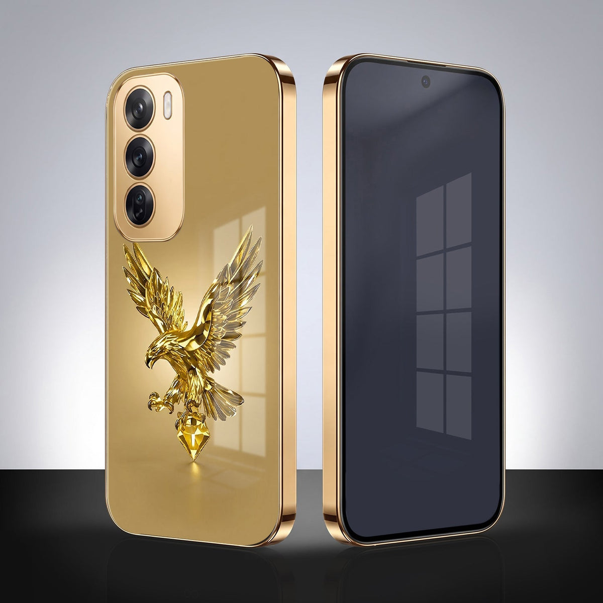 Oppo Reno 12 Pro 5G Golden Eagle Gold Electroplated Glass Phone Back Case