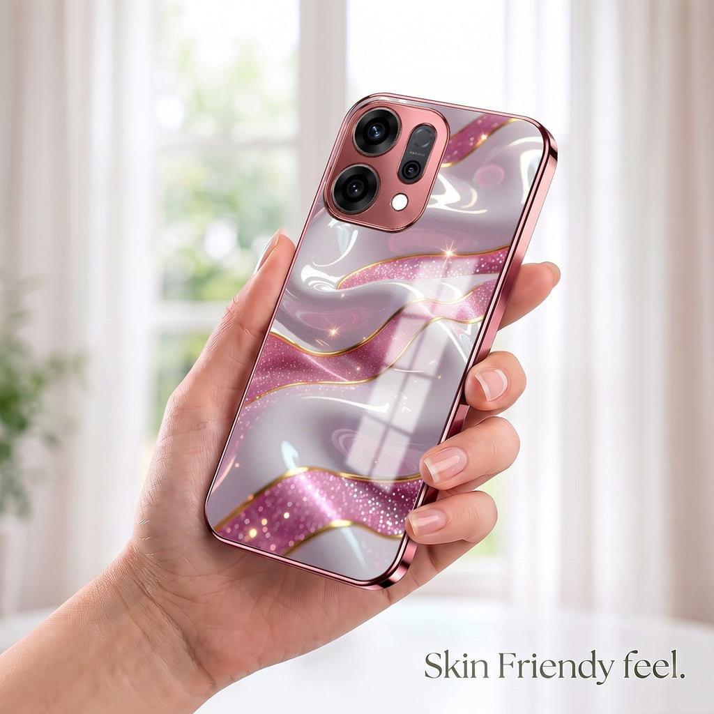 Oppo Reno 14 5G Pearl Marble Pink Electroplated Glass Phone Back Case
