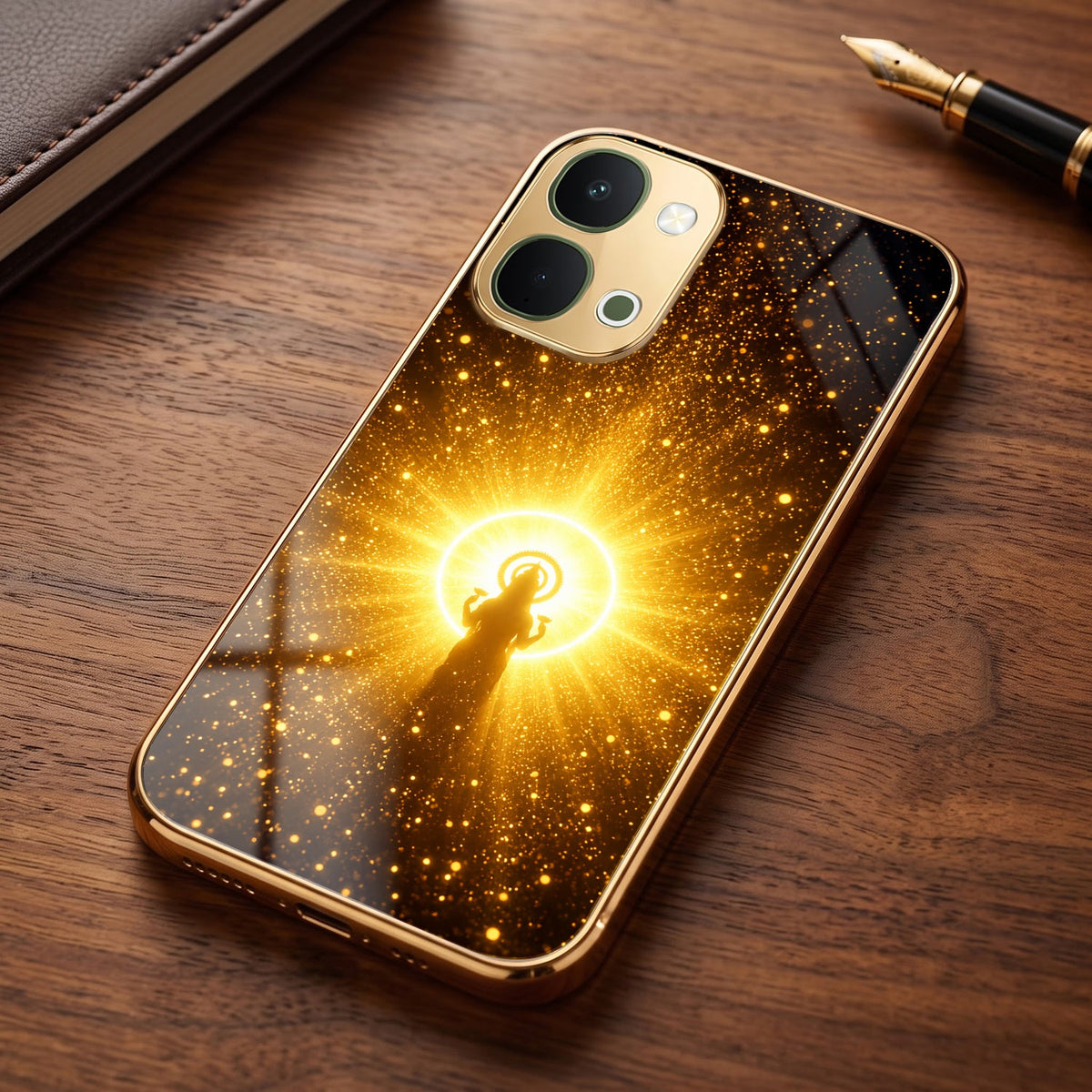 Vivo T5x 5G Lakshmi Sacred Gold Electroplated Glass Phone Back Case