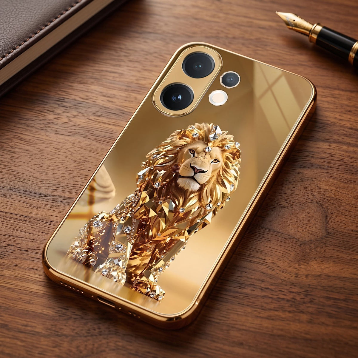 Vivo V60e 5G Luxury Lion Gold Electroplated Glass Phone Back Case