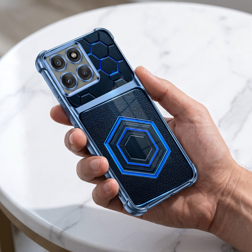 Motorola Edge 60 Pro 5G Cyber Hexagon Dual-Tone Transparent Blue Airbags Case
