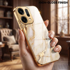 Oppo Reno 14 5G Marvel Texture Gold Electroplated Glass Phone Back Case