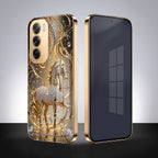 Oppo Reno 12 Pro 5G Luxury Horse Texture Gold Electroplated Glass Phone Back Case