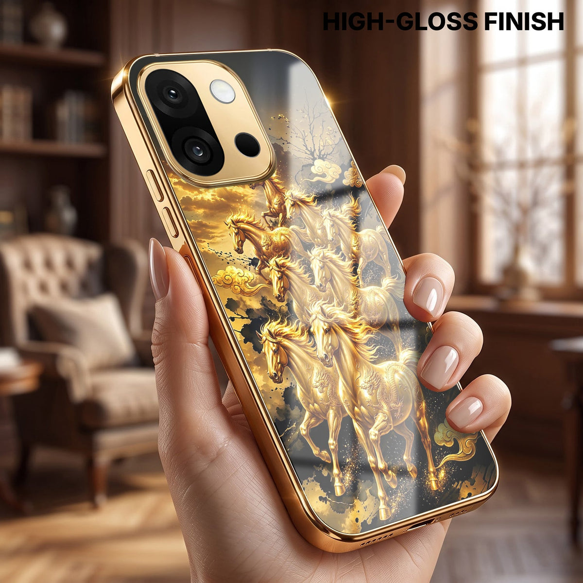 OnePlus 13s 5G Horses Royal Glory Gold Electroplated Glass Phone Back Case