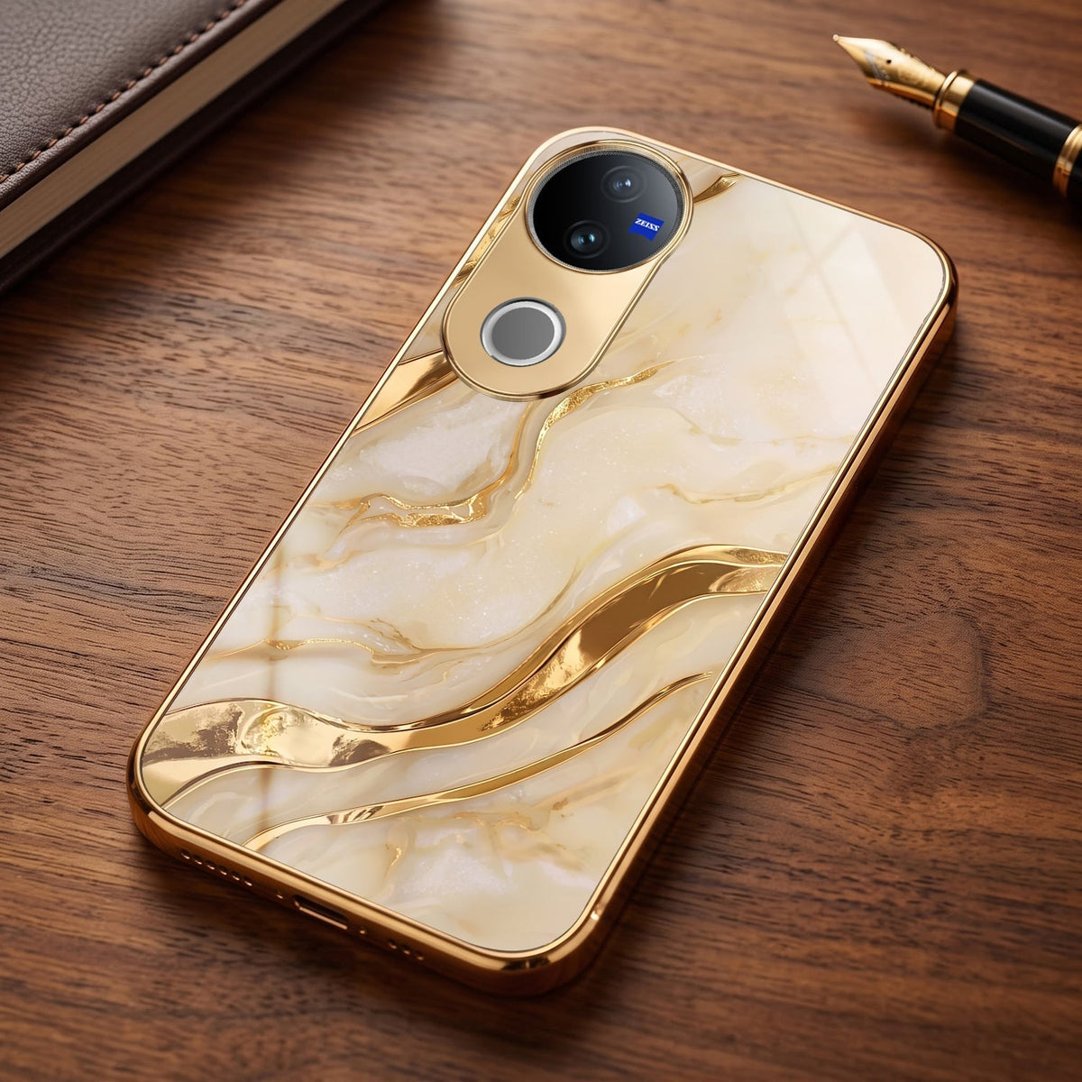 Vivo T4R 5G Marvel Texture Gold Electroplated Glass Phone Back Case