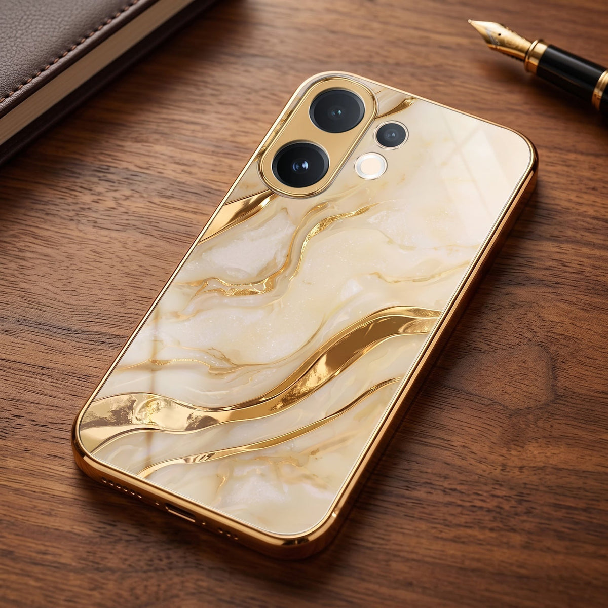 Vivo V60e 5G Marvel Texture Gold Electroplated Glass Phone Back Case