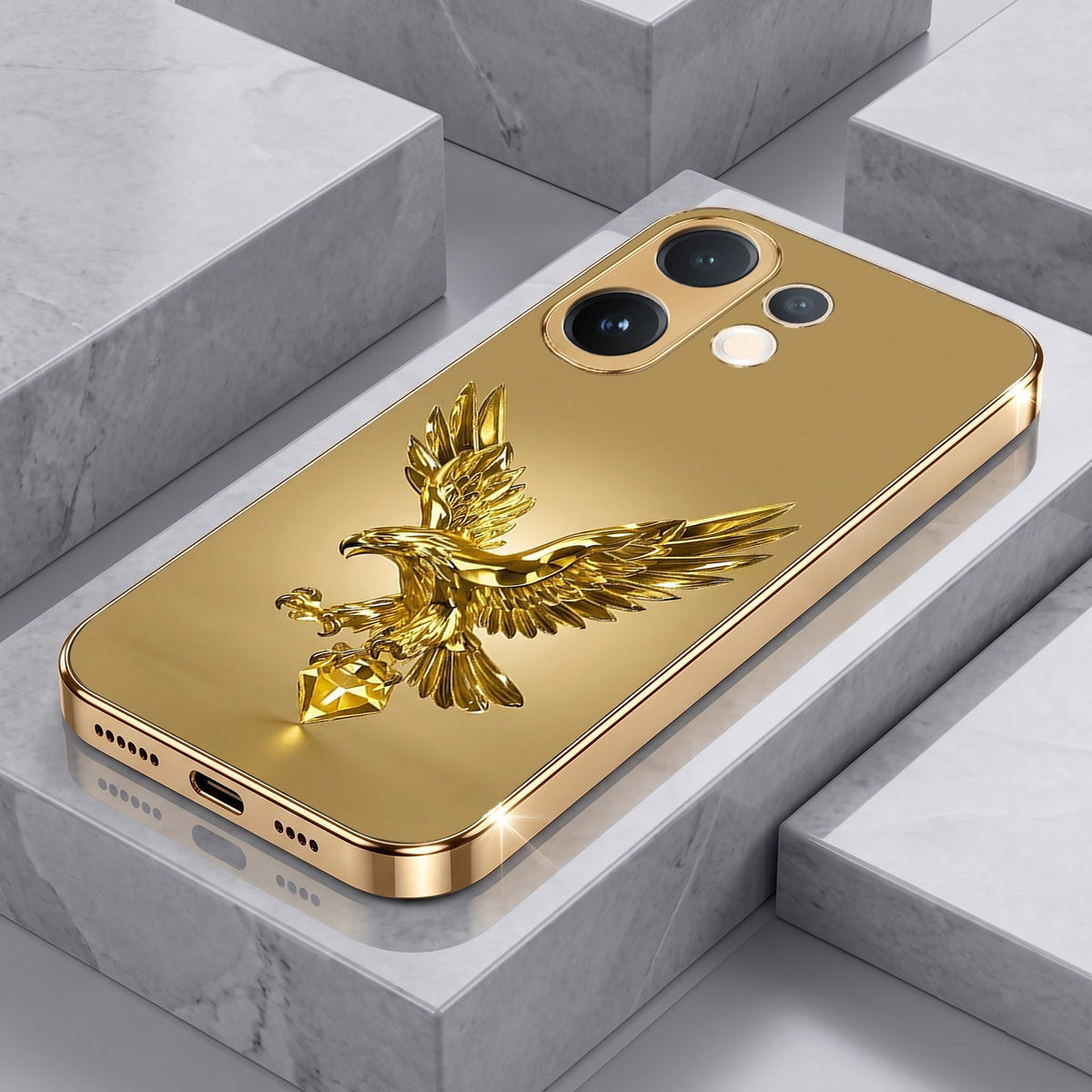 Vivo V60e 5G Golden Eagle Gold Electroplated Glass Phone Back Case