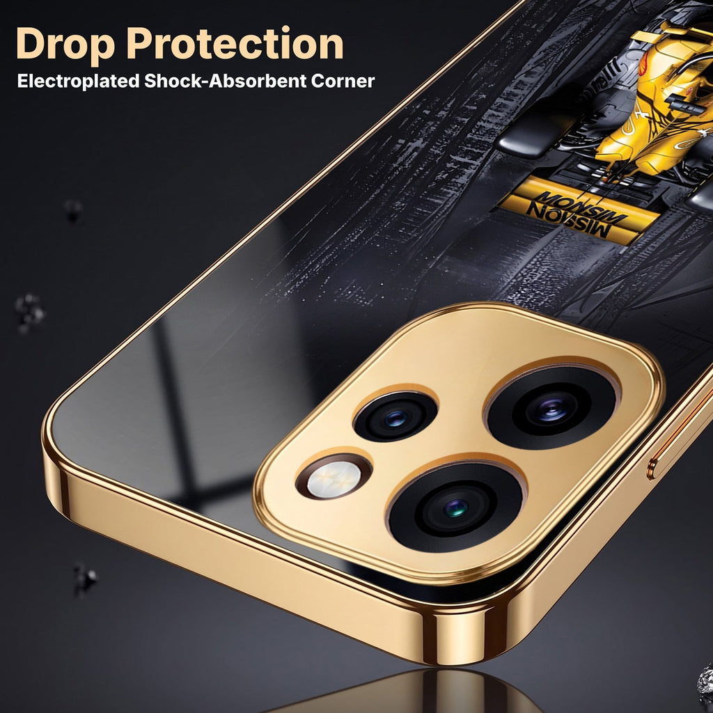 Oppo Reno 15 Pro Mini 5G F1 Racing Car Gold Electroplated Glass Phone Back Case