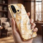 OnePlus 13s 5G Golden Feather Marble Gold Electroplated Glass Phone Back Case