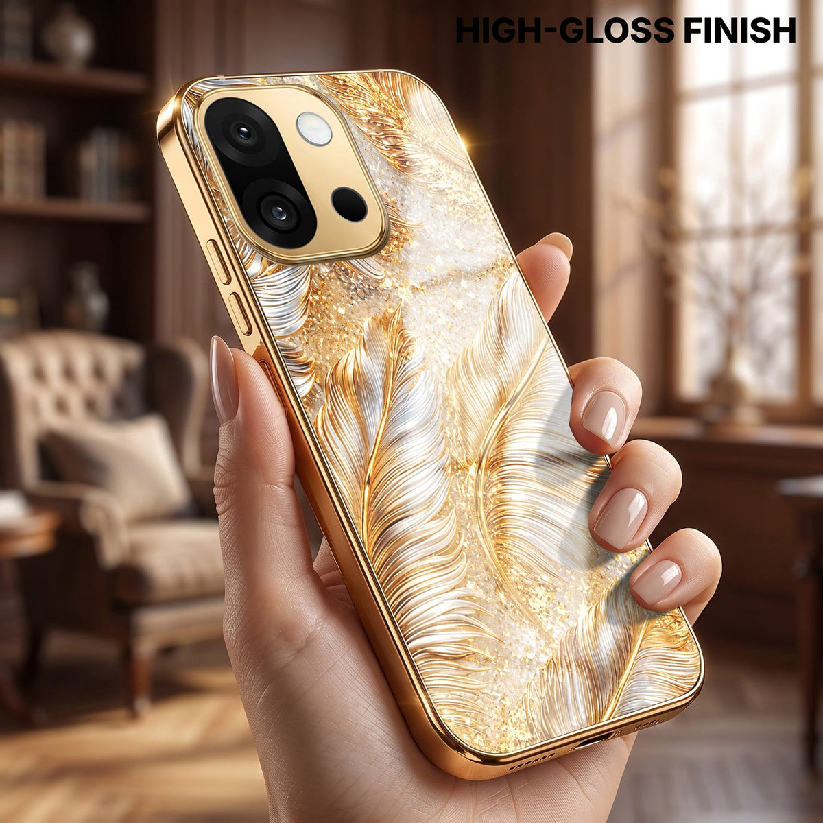 OnePlus 13s 5G Golden Feather Marble Gold Electroplated Glass Phone Back Case