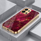 OnePlus Nord 6 5G Luxury Crimson Marble Gold Electroplated Glass Phone Back Case