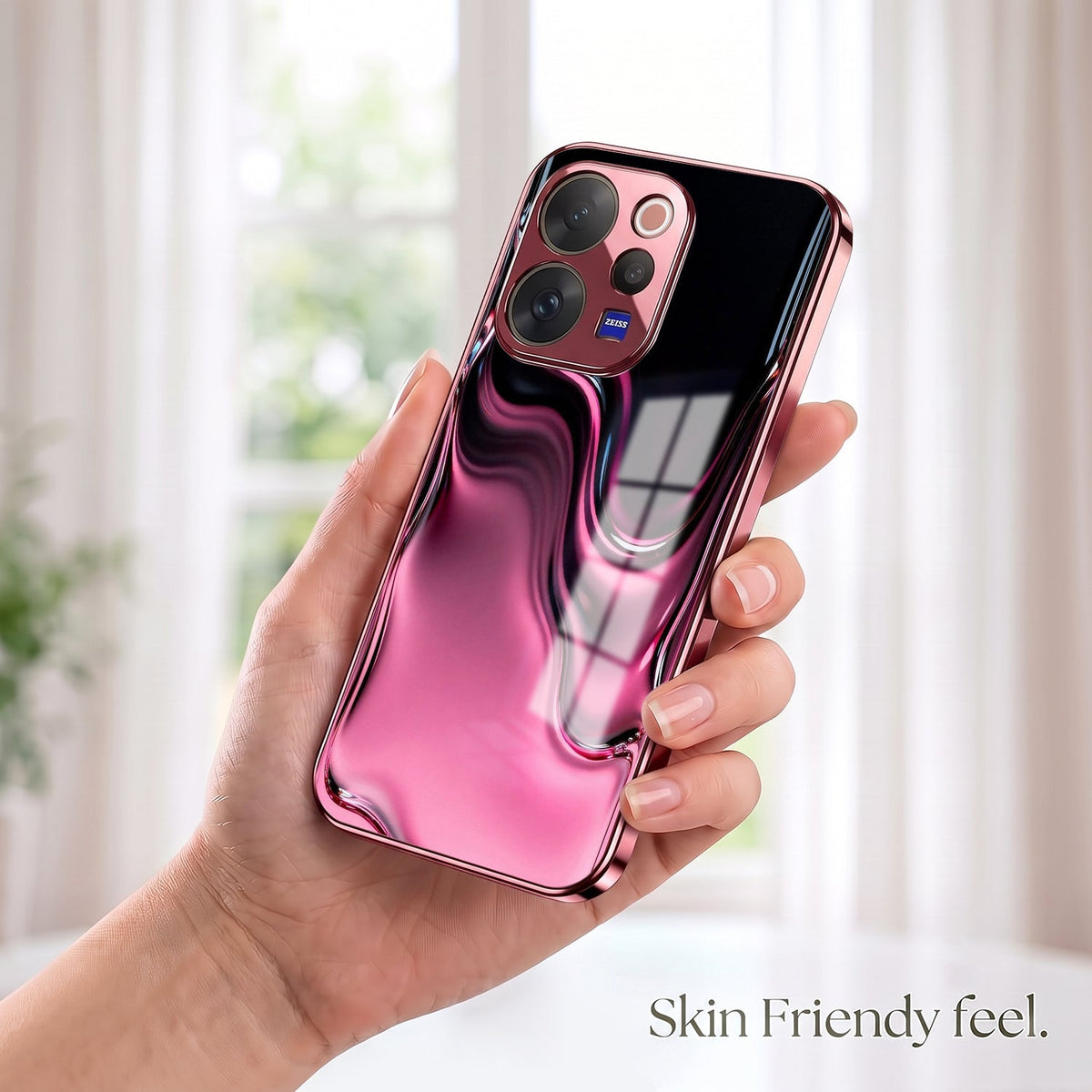 Vivo V70 5G Liquid Wave Pink Electroplated Glass Phone Back Case