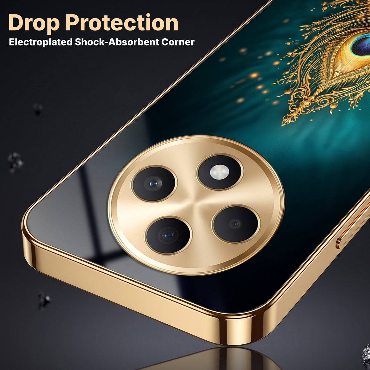 OPPO F27 Pro+ 5G Golden Peacock Feather Gold Electroplated Glass Phone Back Case