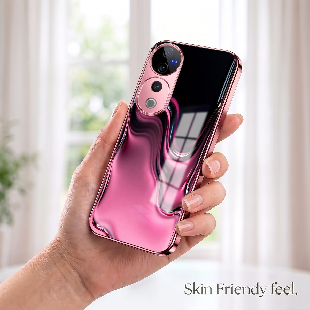 Vivo V40 Pro 5G Liquid Wave Pink Electroplated Glass Phone Back Case