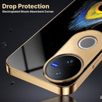 Vivo V50 5G Premium Peacock Feather Gold Electroplated Glass Phone Back Case