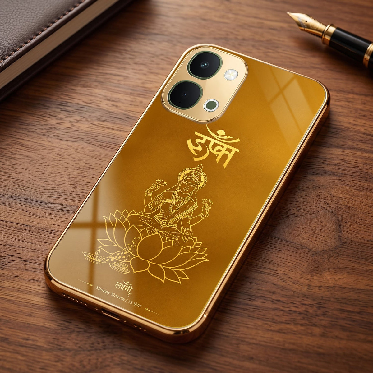 Vivo T5x 5G Shree Lakshmi Divine Gold Electroplated Glass Phone Back Case