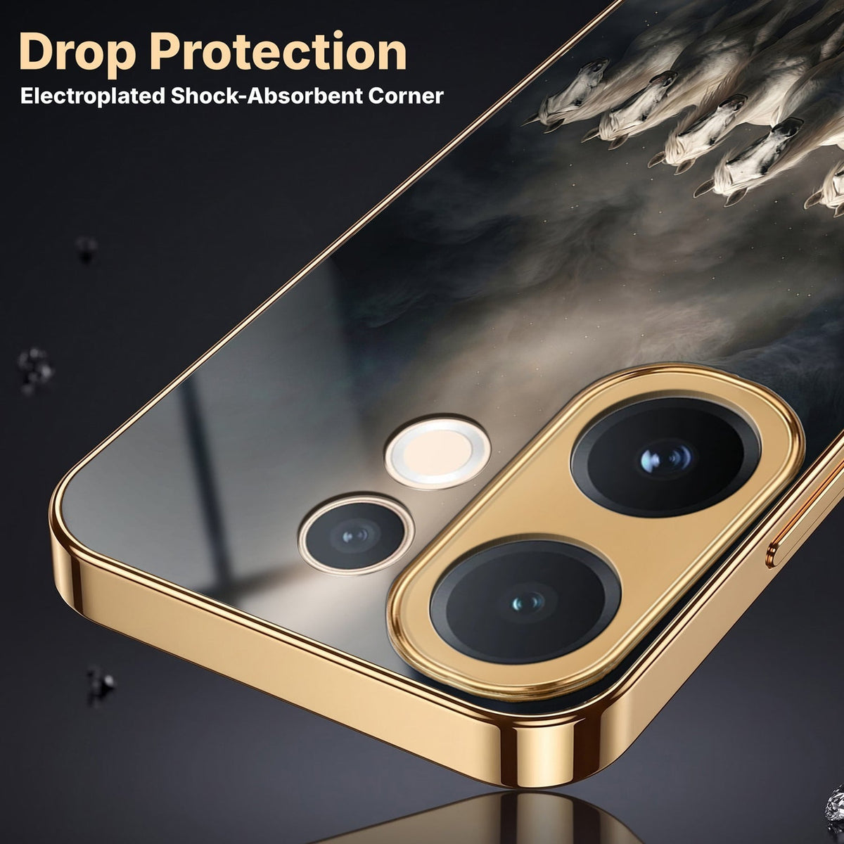 Vivo V60e 5G Running Horses Gold Electroplated Glass Phone Back Case