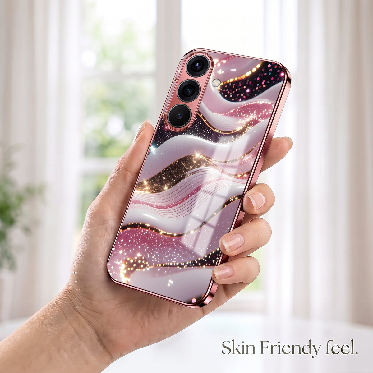 Samsung Galaxy A36 5G Midnight Pearl Wave Pink Electroplated Glass Phone Back Case
