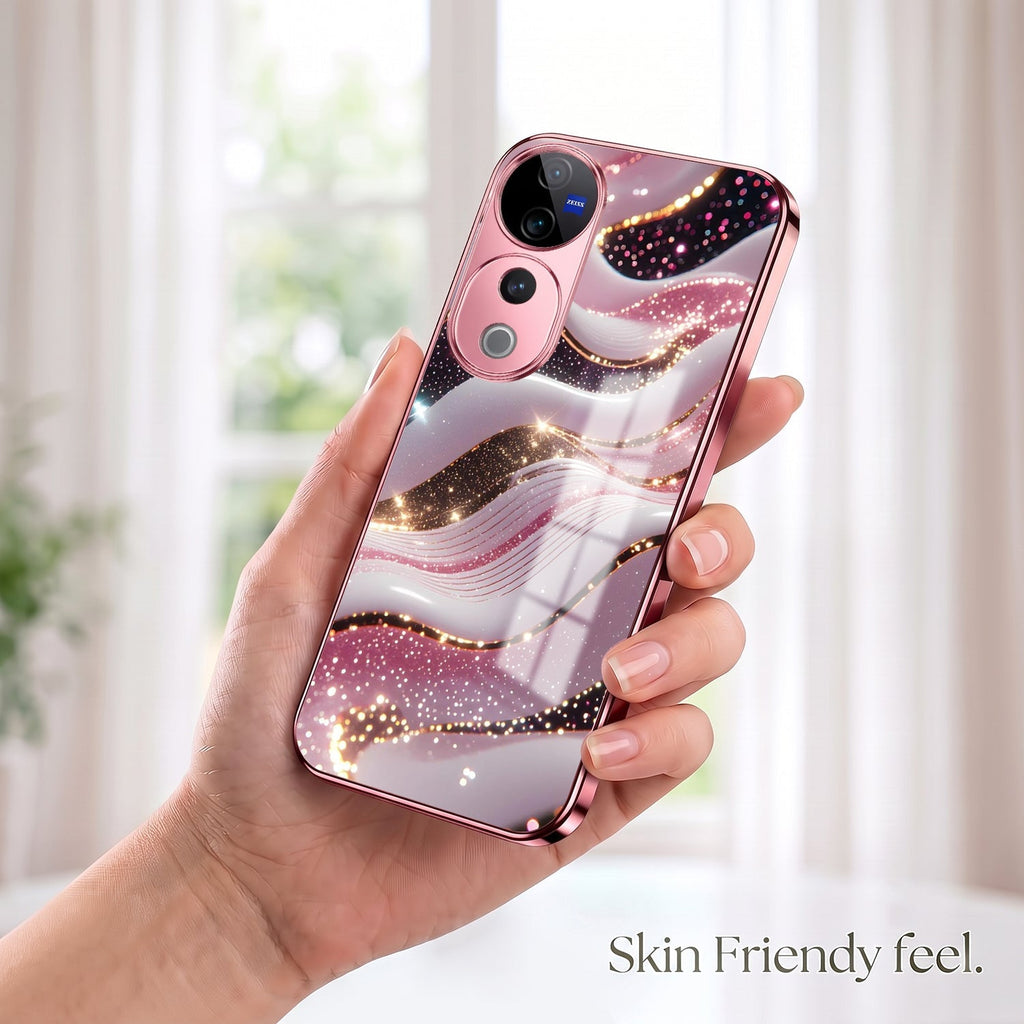 Vivo V40 Pro 5G Midnight Pearl Wave Pink Electroplated Glass Phone Back Case