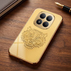 Redmi Note 15 Pro+ 5G Golden Tiger Face Gold Electroplated Glass Phone Back Case