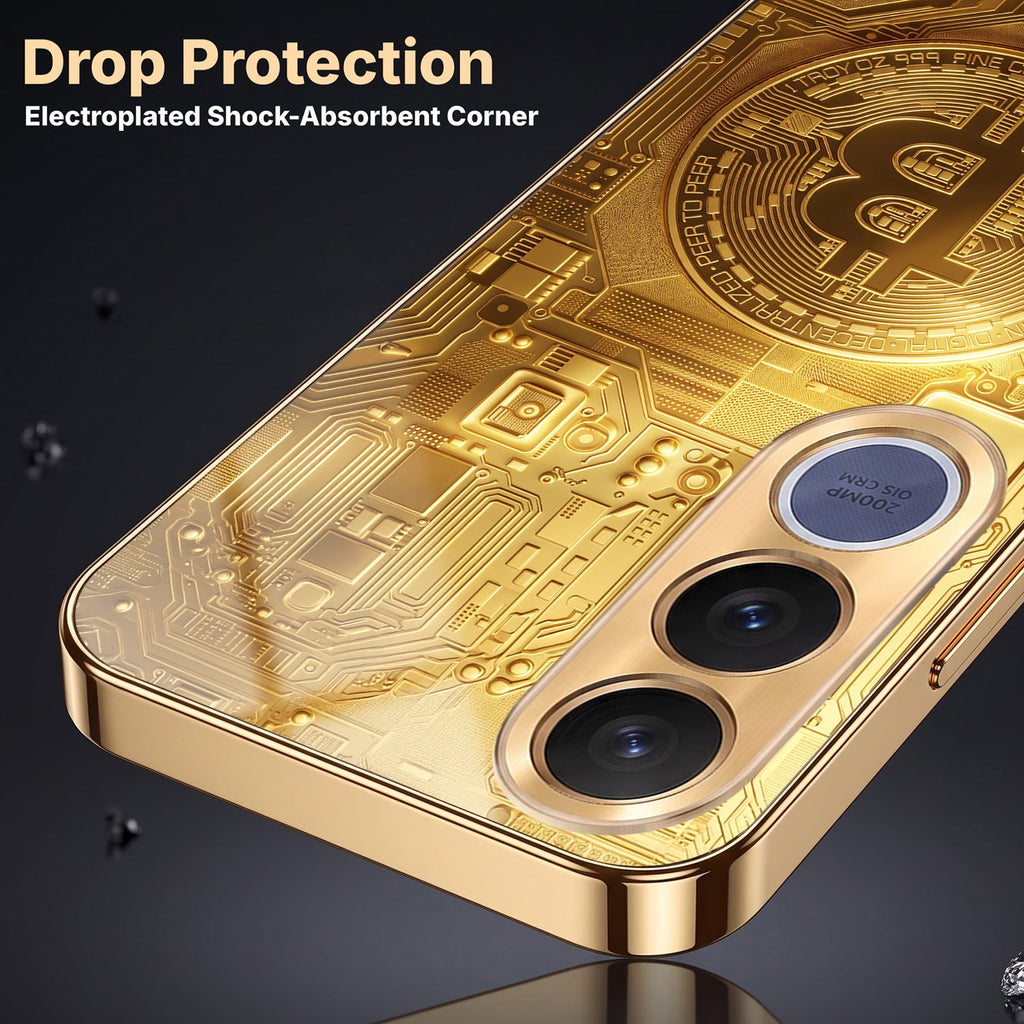 Vivo V70 FE 5G Bitcoin Gold Electroplated Glass Phone Back Case