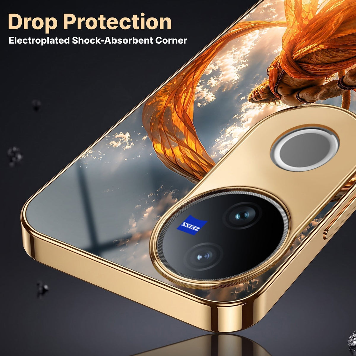 Vivo T4R 5G Divine Hanuman Gold Electroplated Glass Phone Back Case