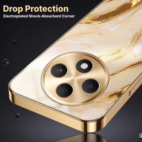 Oppo F27 Pro+ 5G Marvel Texture Gold Electroplated Glass Phone Back Case