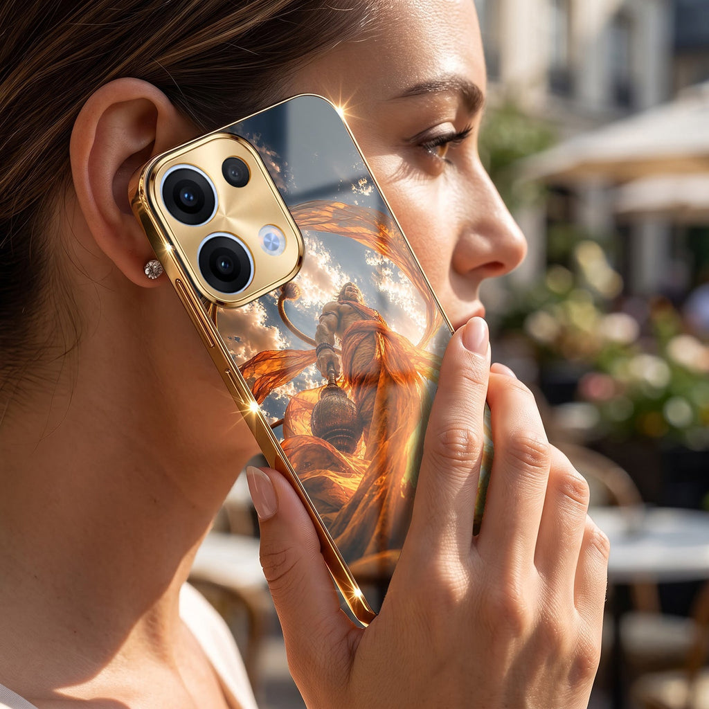 Oppo Reno 13 5G Divine Hanuman Gold Electroplated Glass Phone Back Case