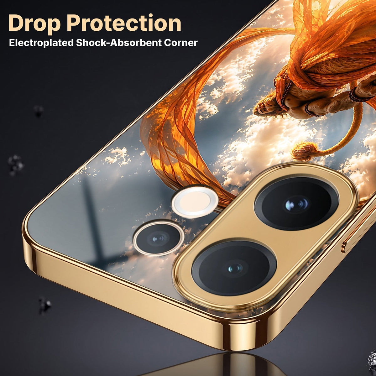 Vivo V60e 5G Divine Hanuman Gold Electroplated Glass Phone Back Case