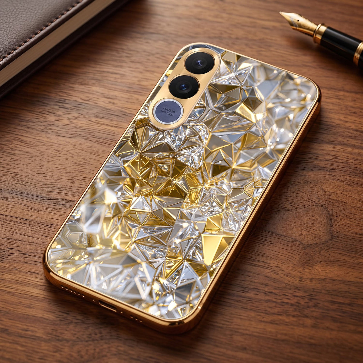 Vivo V70 FE 5G White Diamond Shatter Gold Electroplated Glass Phone Back Case