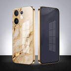 Vivo V60 5G Marvel Texture Gold Electroplated Glass Phone Back Case