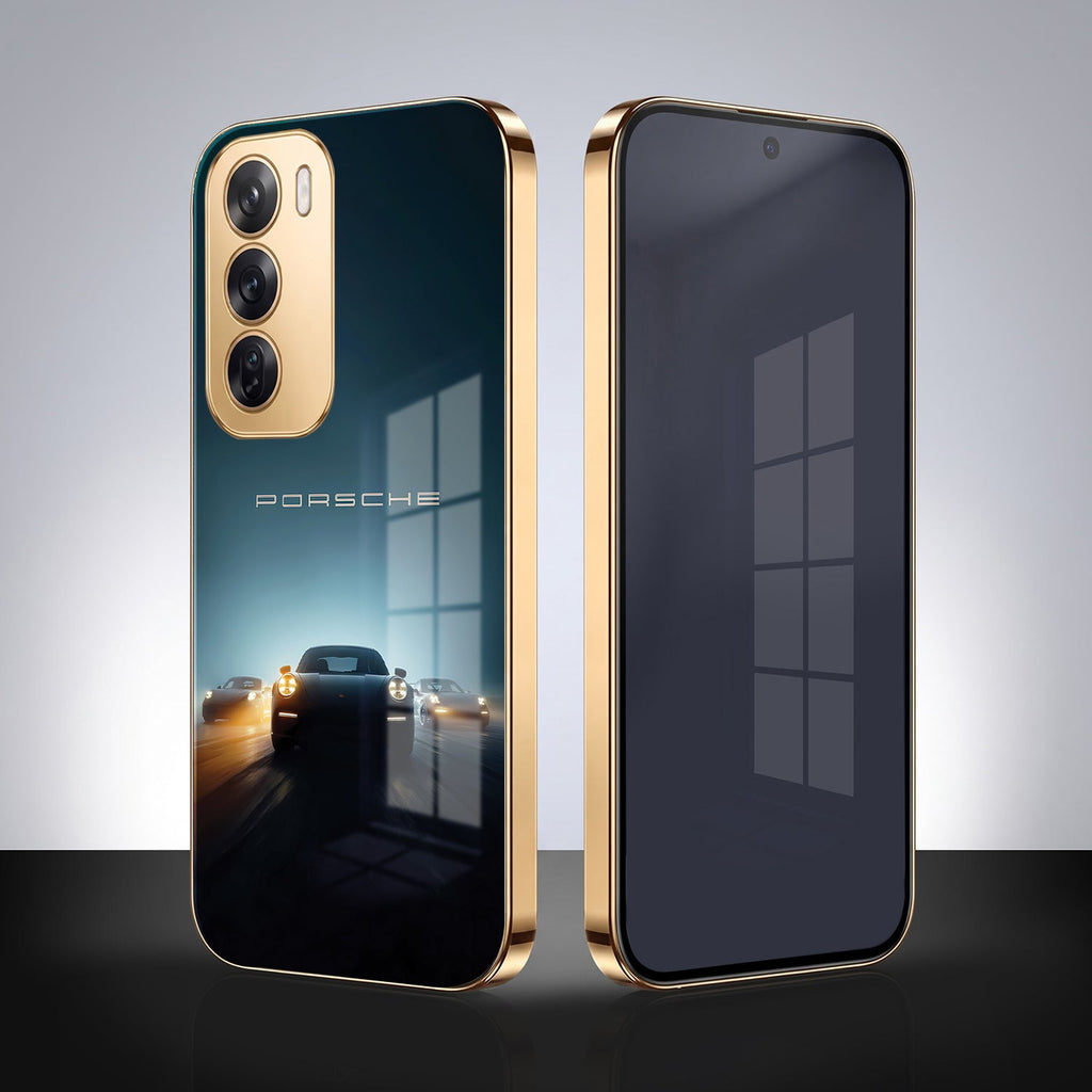 Oppo Reno 12 Pro 5G Porsche Luxury Gold Electroplated Glass Phone Back Case