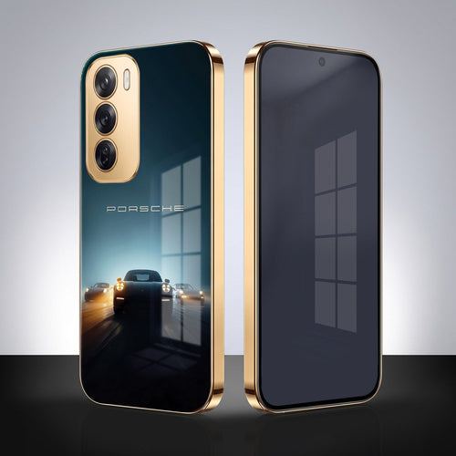 Oppo Reno 12 Pro 5G Porsche Luxury Gold Electroplated Glass Phone Back Case