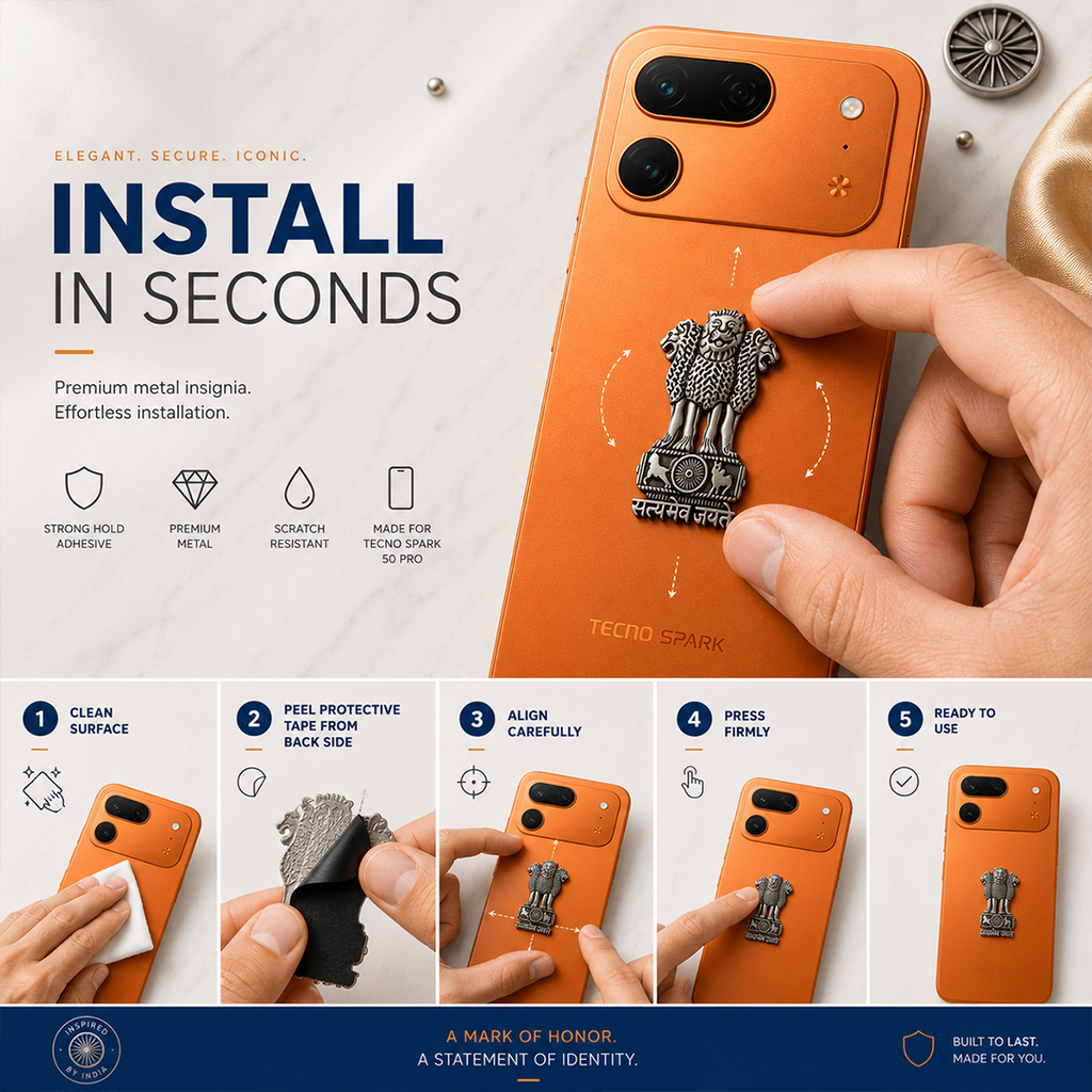 Tecno Spark 50 Pro 5G Compatible Satyamev Jayate 3D Metal Emblem Sticker
