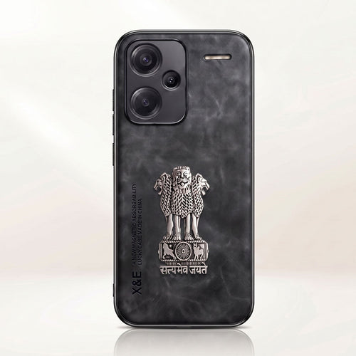 Redmi Note 13 Pro+ 5G Metal Emblem Satyamev Jayate Comfortable Sheepskin Phone Case