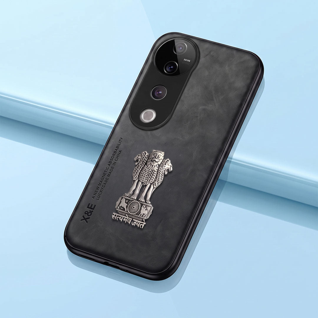 Vivo V40 Pro 5G Metal Emblem Satyamev Jayate Comfortable Sheepskin Phone Case