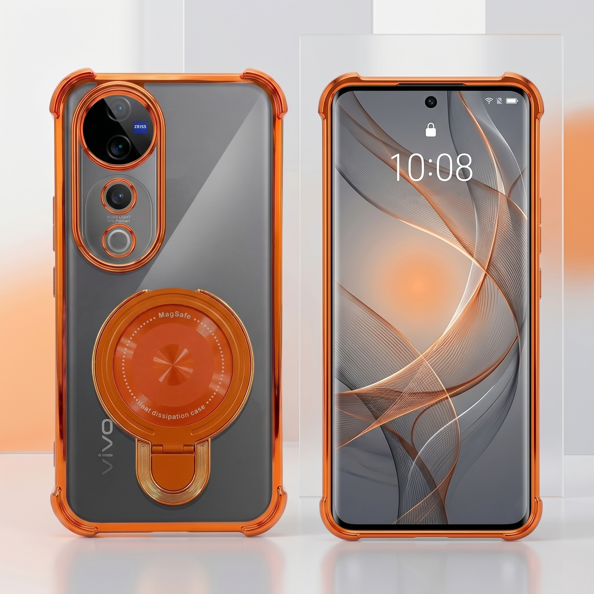 Vivo V40 Pro 5G Invincible Bracket Ring Stand Airbag Cosmic Orange Case