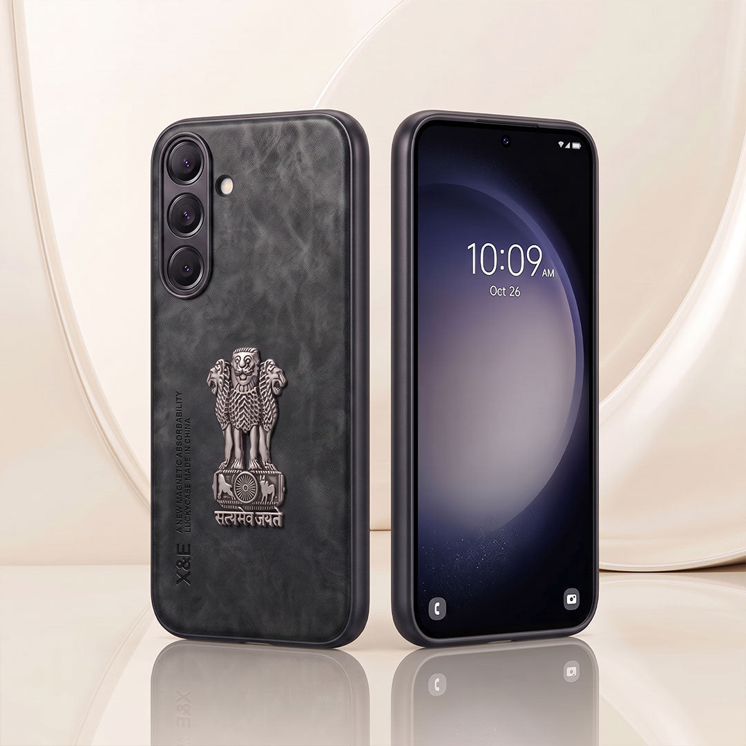 Samsung Galaxy A35 5G Metal Emblem Satyamev Jayate Comfortable Sheepskin Phone Case