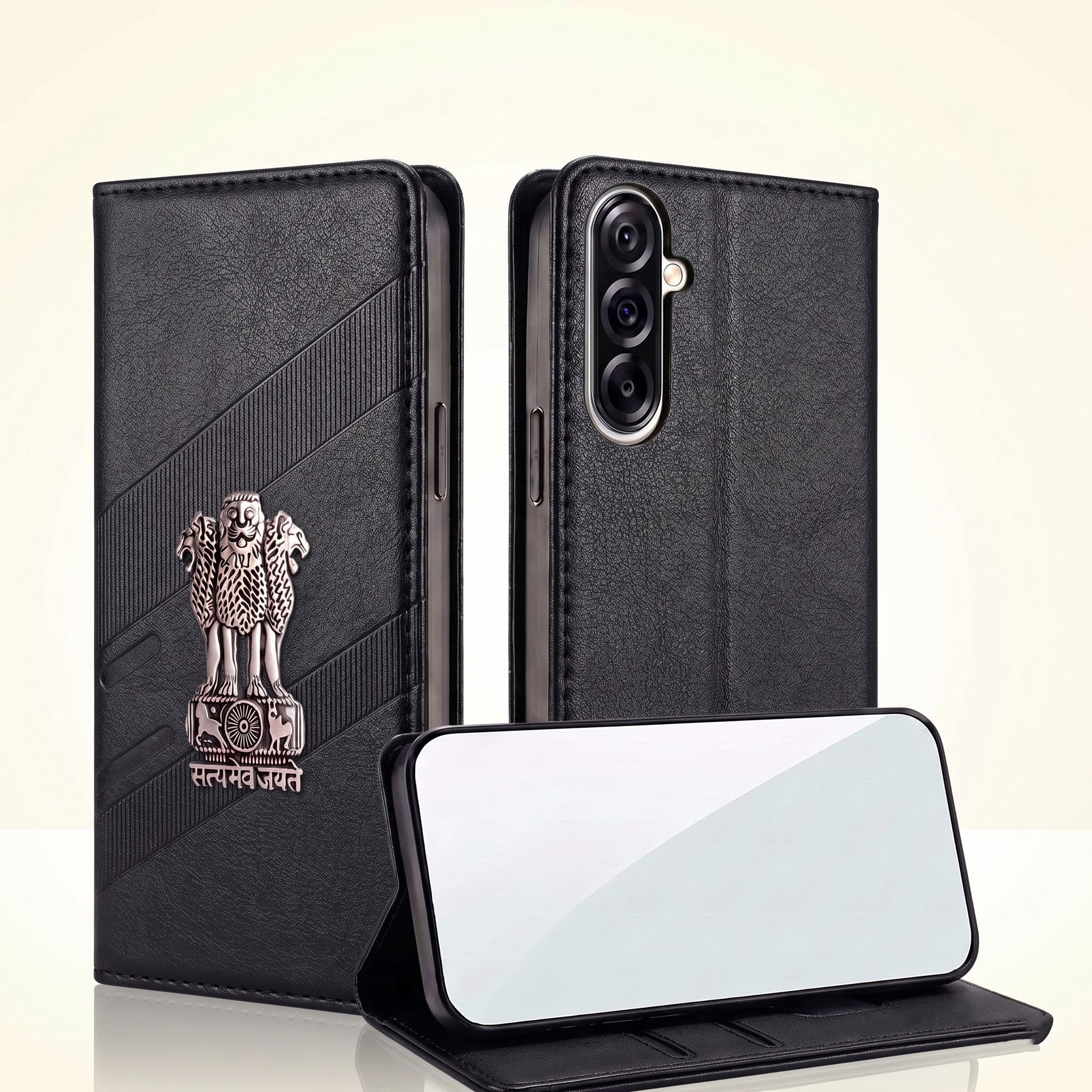 Samsung Galaxy A36 5G Satyamev Jayate 3D Emblem Magnetic Flip Wallet Case