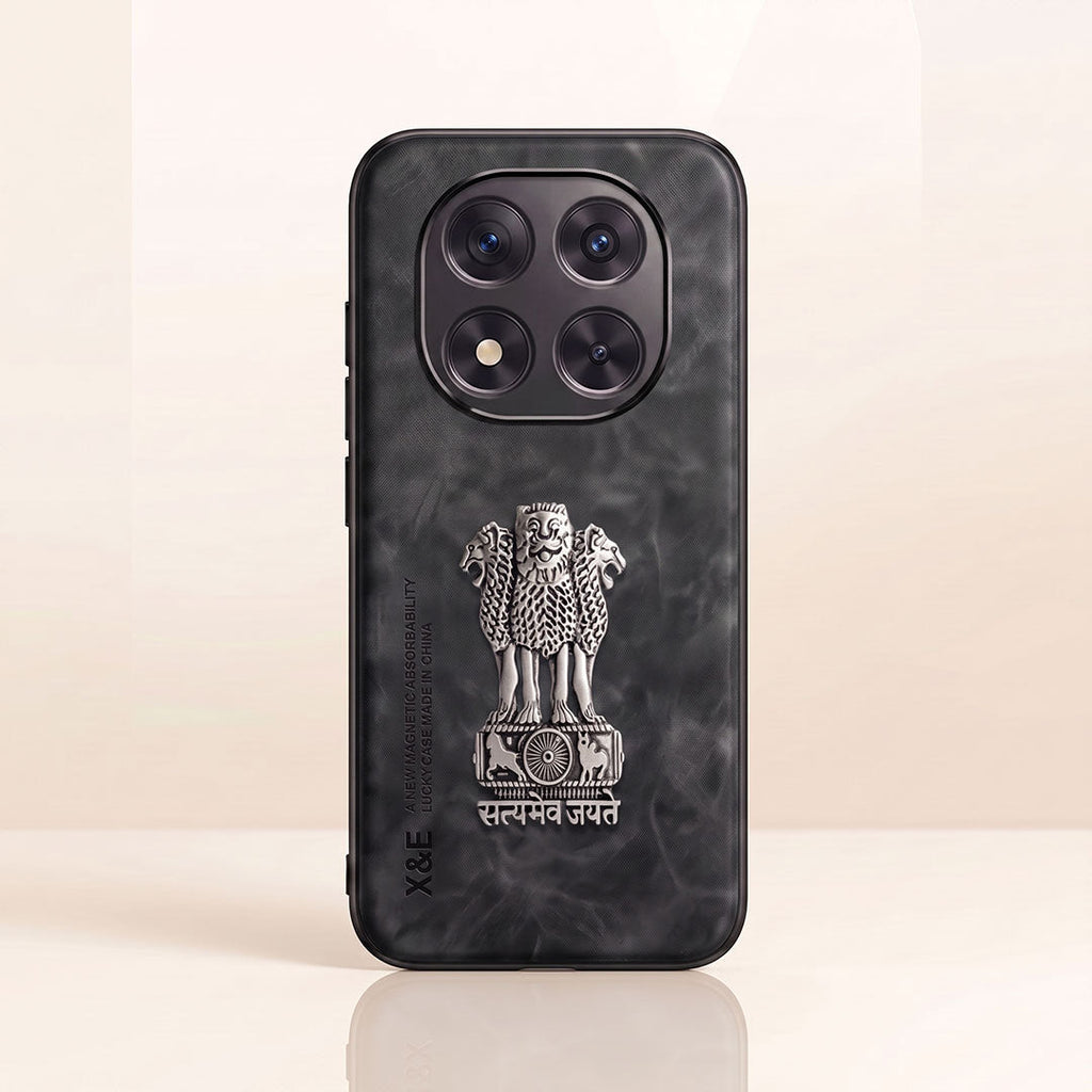 Redmi Note 14 Pro+ 5G Metal Emblem Satyamev Jayate Comfortable Sheepskin Phone Case