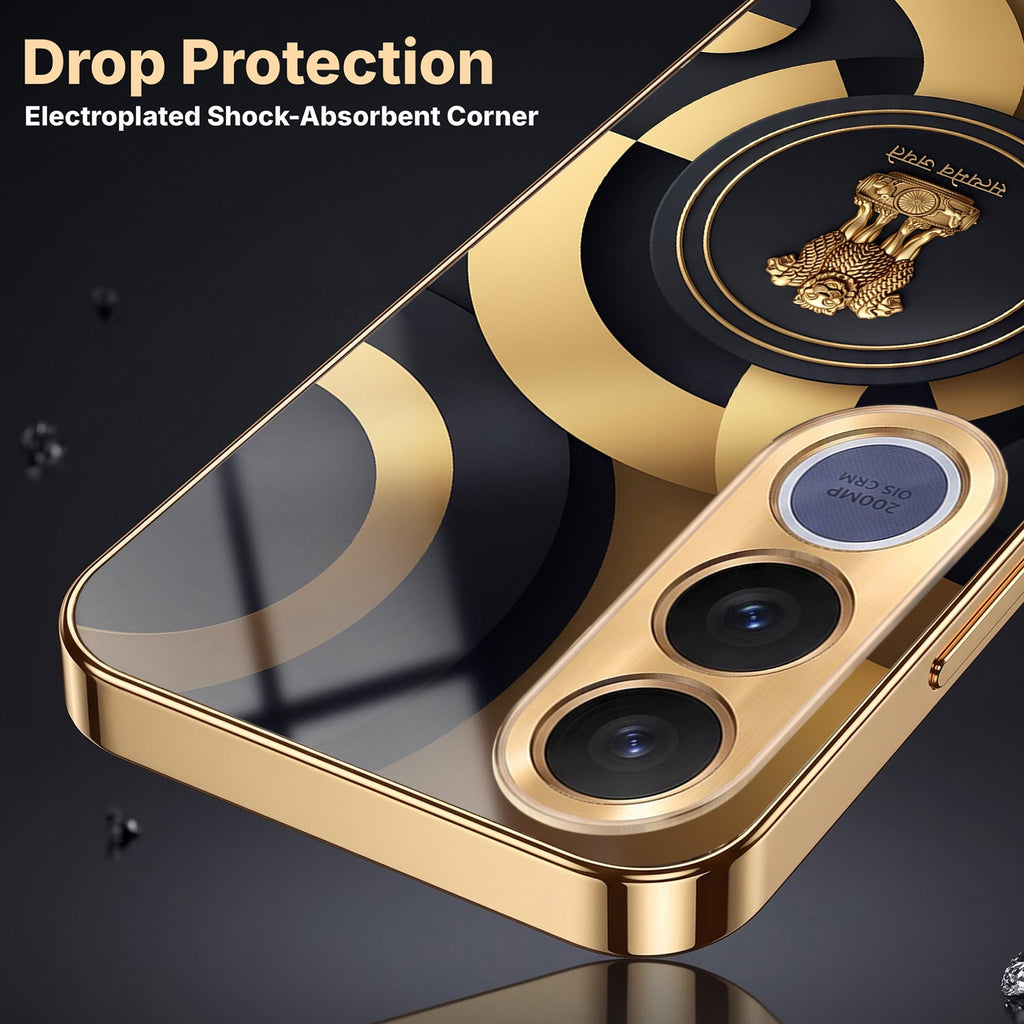 Vivo V70 FE 5G Royal Emblem Gold Electroplated Glass Phone Back Case