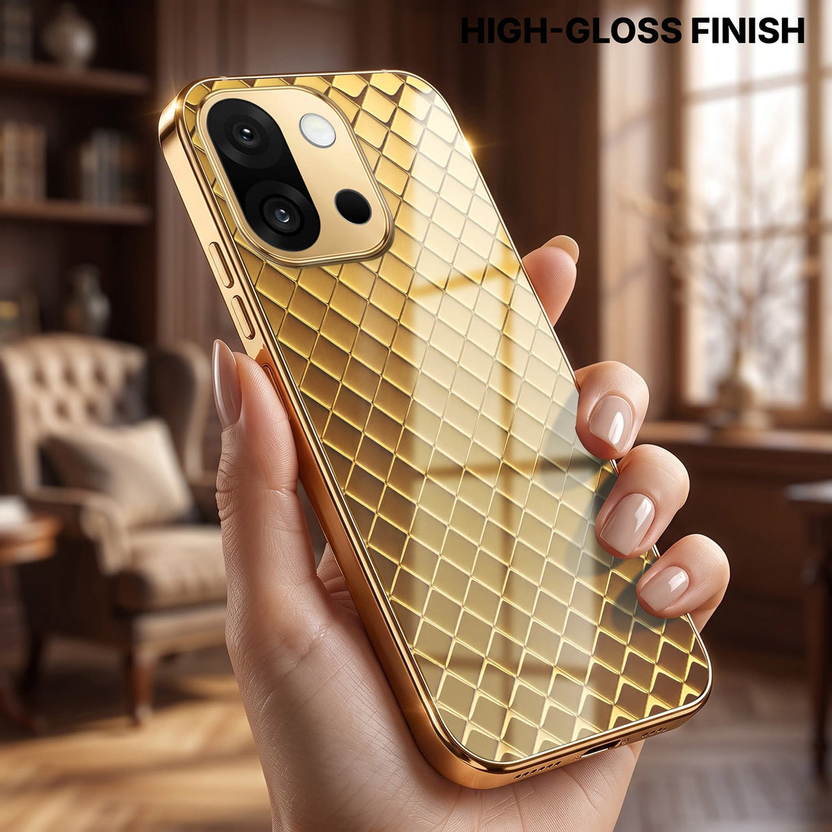 OnePlus 13s 5G Golden Criss Cross Gold Electroplated Glass Phone Back Case