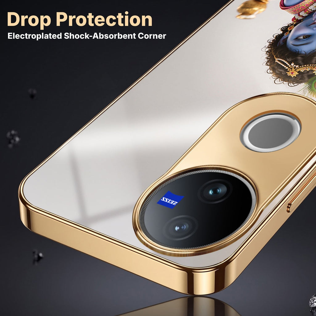 Vivo T4R 5G Bal Krishna Blessings Gold Electroplated Glass Phone Back Case