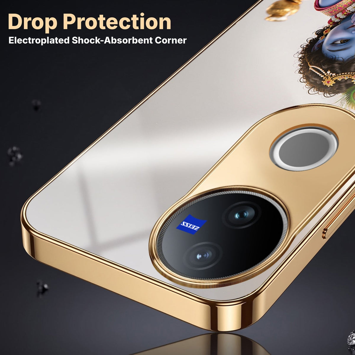 Vivo T4R 5G Bal Krishna Blessings Gold Electroplated Glass Phone Back Case