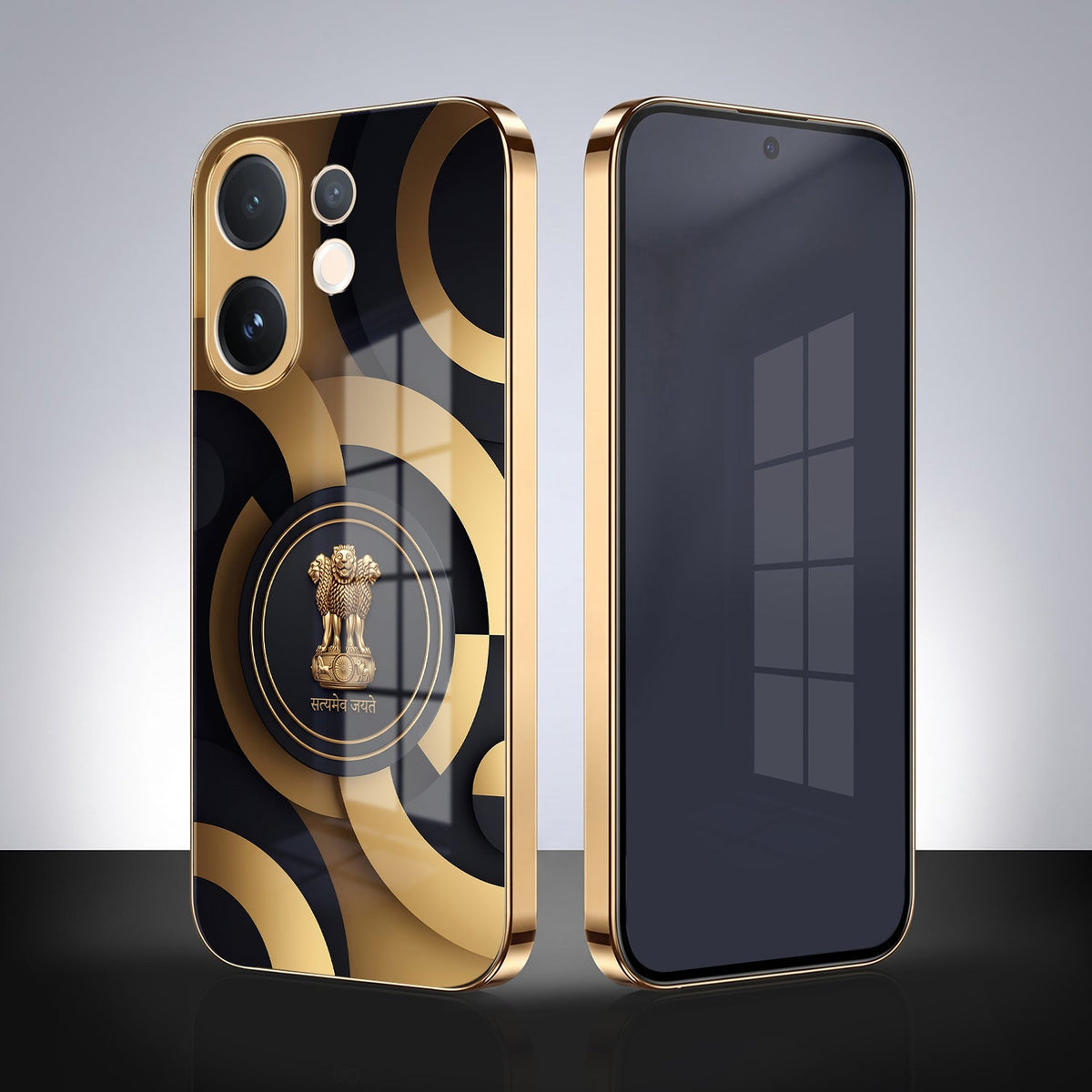 Vivo V60e 5G Royal Emblem Gold Electroplated Glass Phone Back Case