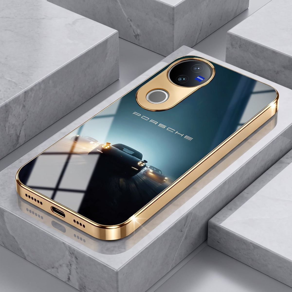 Vivo T4R 5G Porsche Luxury Gold Electroplated Glass Phone Back Case