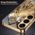 Samsung Galaxy A36 5G Luxury Horse Texture Gold Electroplated Glass Phone Back Case