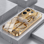 Vivo V60e 5G Luxury Horse Texture Gold Electroplated Glass Phone Back Case