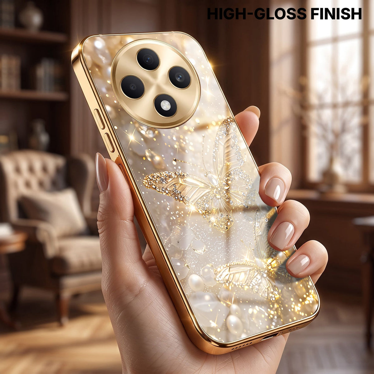 Oppo F27 Pro+ 5G Golden Butterfly Gold Electroplated Glass Phone Back Case